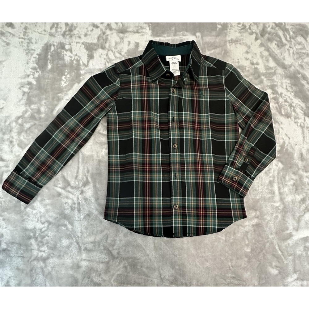 Tommy Bahama Shirt Youth Boys Size Medium Plaid Long Sleeve Button Up EUC